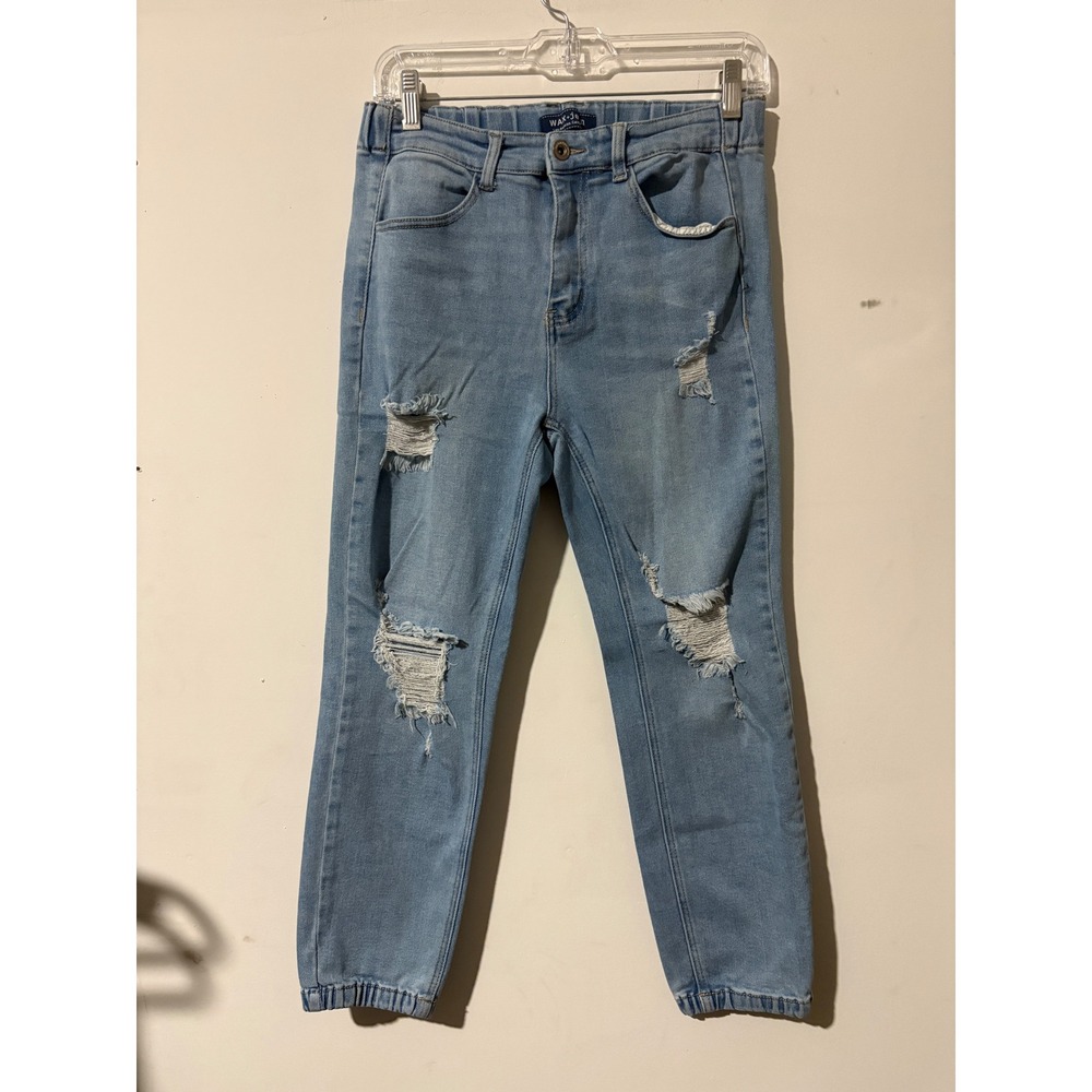 Women's Wax Jean Los Angeles Distressed Denim Joggers Light Wash High Rise M - Picture 3 of 6